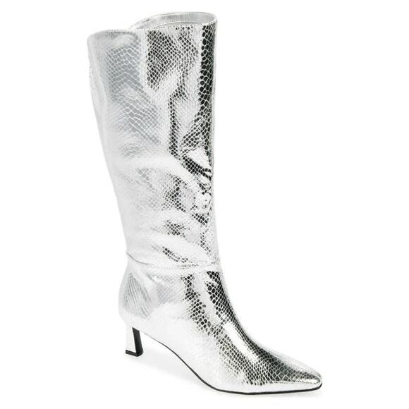 NEW Steve Madden Newlyn Knee High Croc Boot In Silver Size 8 - Picture 2 of 8